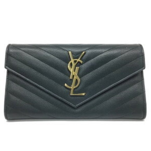 SAINT LAURENT Monogram Flap Wallet Bifold Long Leather Green - Picture 1 of 7